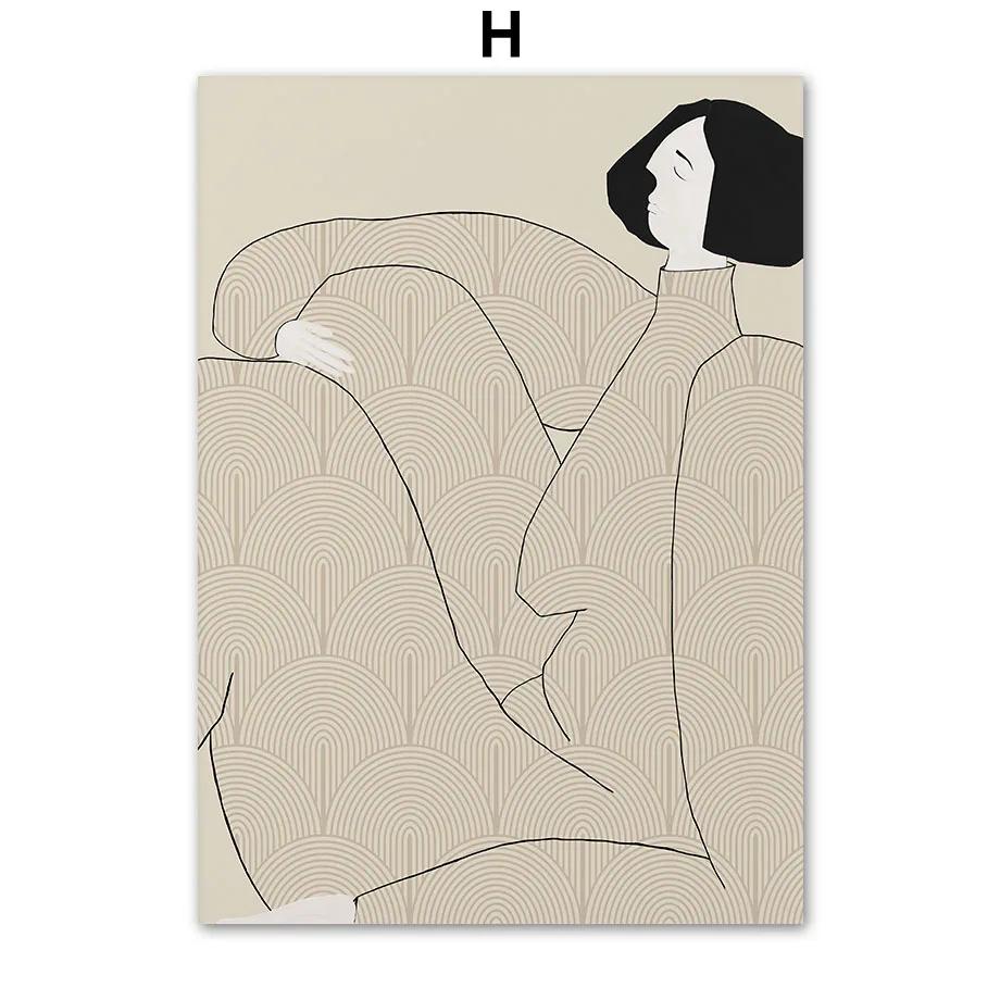 Stripe T-shirt Woman Thick Thighs Big Girl Wall Art Print Canvas Painting Nordic Poster Abstract Pictures For Living Room Decor