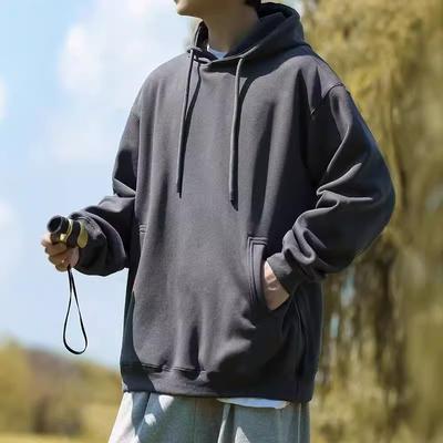 American Retro Solid Color Hong Kong Style Simple Sweatshirt for Men Spring and Autumn New Loose Casual Trendy Brand Hooded Jacket for Men