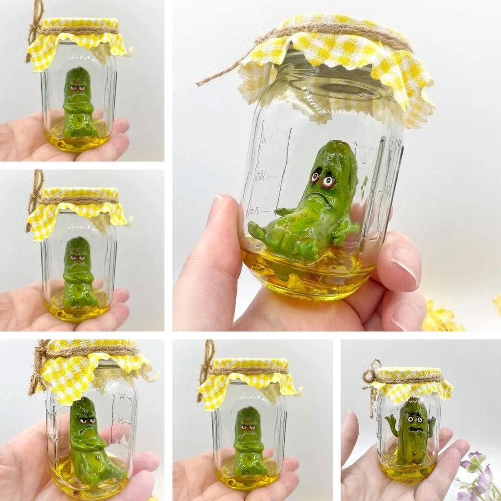 Delightful Grumpy Pickle In A Jar Sculpture Playful Cartoon Art For Birthday And Holiday Gifts