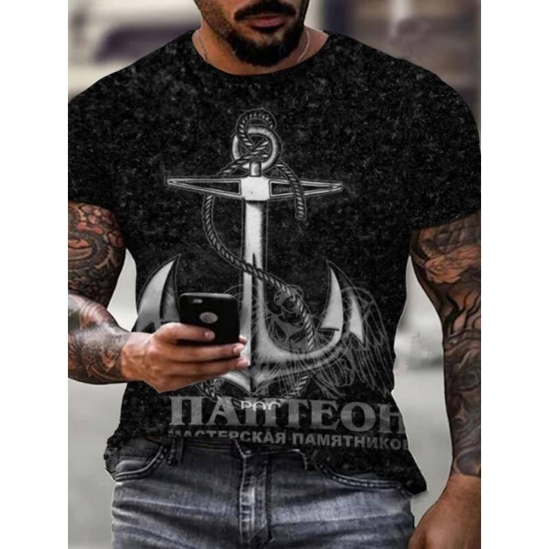Men's Vintage T-Shirt Marine Adventure 3D Print Top Summer Fashion Casual Loose Tee New Streetwear Short Sleeved T-Shirt for Men