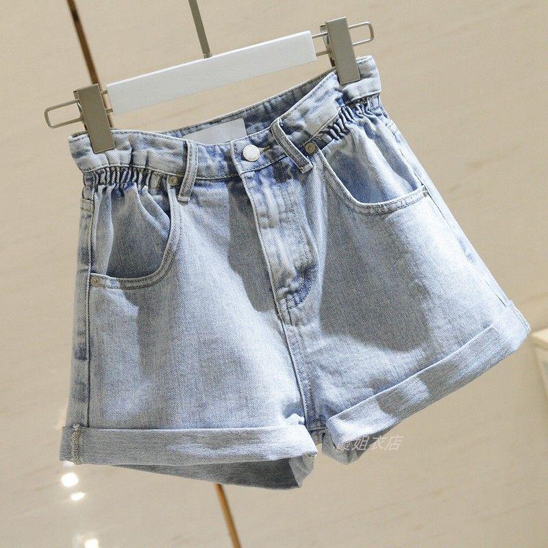 Women's High-Waisted Floral Denim Shorts: Versatile, Slimming, Loose Fit, Rolled Hem, A-Line, Wide-Leg, Trendy Summer Hot Pants.