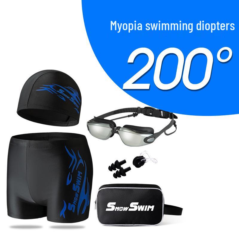 Men's Plus Size Swim Trunks & Accessories Set: Square Leg Swimwear, Fashion Goggles, Swim Cap