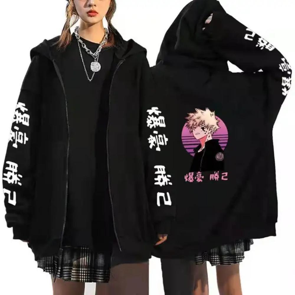 Hot Anime My Hero Academia Himiko Toga Graphic Print Hooded Men Women Zipper Hoodies Oversized Sweatshirt Harajuku Zip Up Jacket