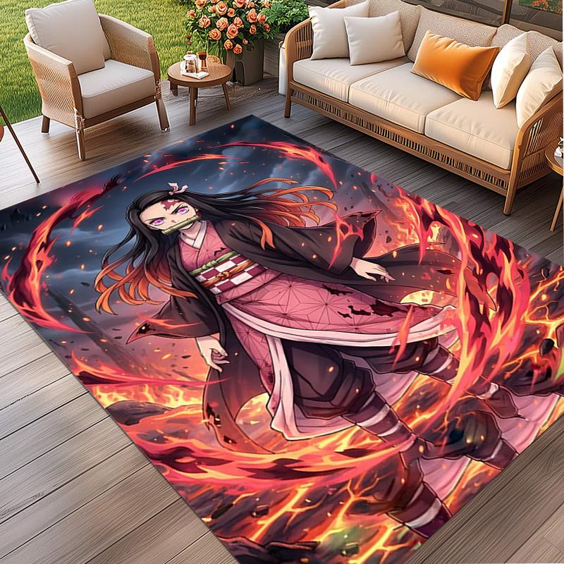 Demon Slayer Print Rug, Washable Floor Carpet, For Entryway Dorm Laundry Room Office Study, Home Decor Birthday Christmas Gift