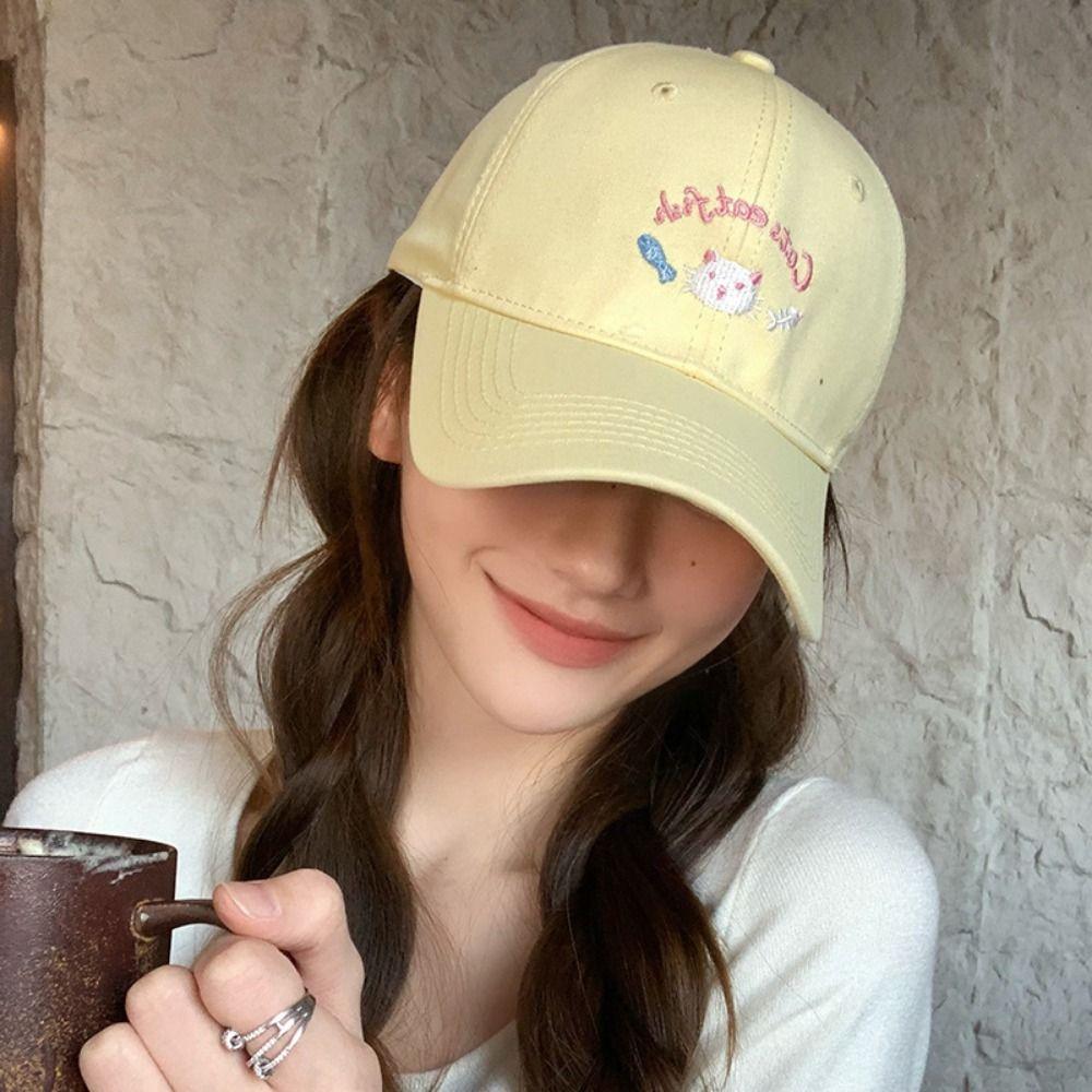 Embroidery Cat Sunshade Hat Casual Peaked Cap Sweet Cartoon Baseball Cap  Students