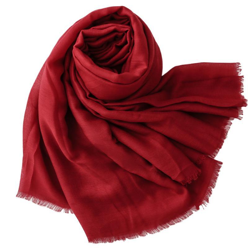 Four Season Thin Solid Color Plain Ethnic Style Cotton And Linen Hand Feel Silk Scarf With Warm Edges, Travel Sun Protection Shawl, Soft