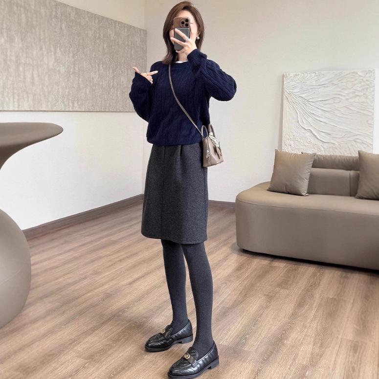 Women s Elegant A-line Wool Blend Skirt with Elastic Waist for Autumn/Winter Large темно-серого