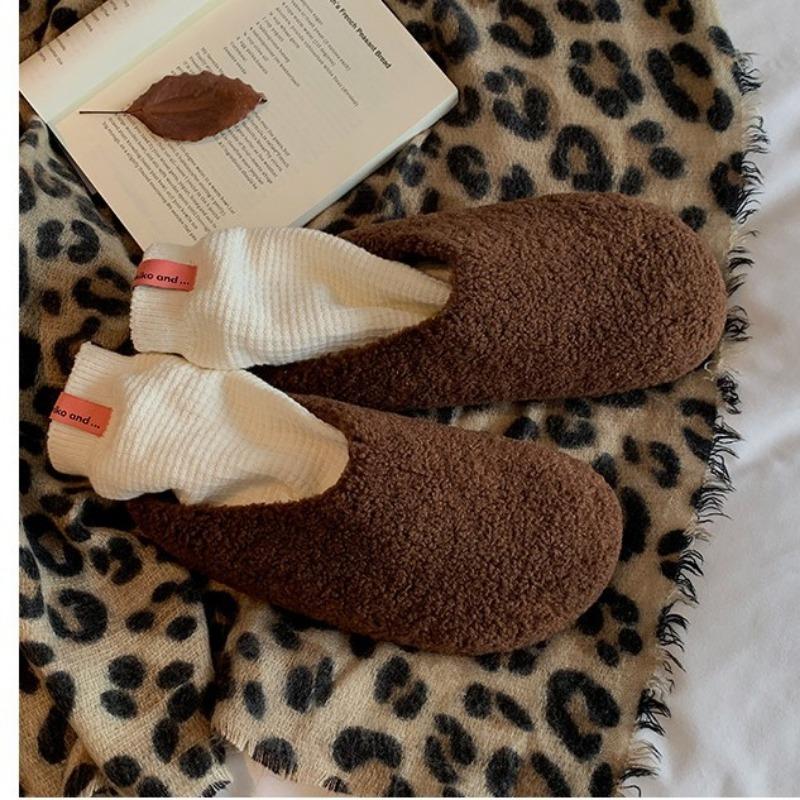 Wool version bag head, one pedal, velvet warm cotton shoes, women's half slippers, lazy fluffy shoes