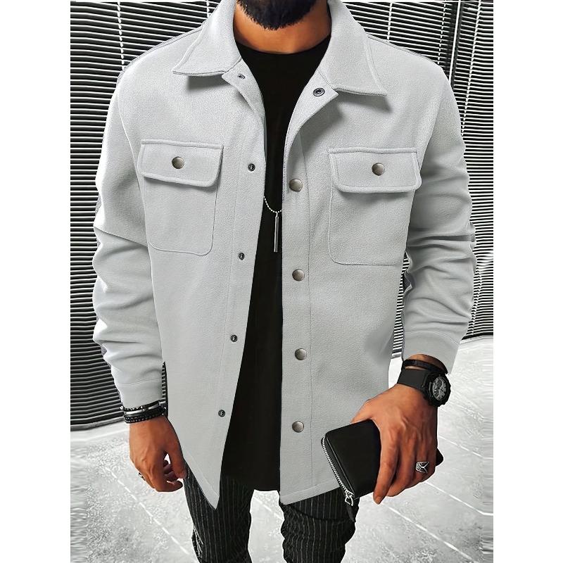 Men's Solid Color Loose-Fit Corduroy Collared Button-Up Jacket.