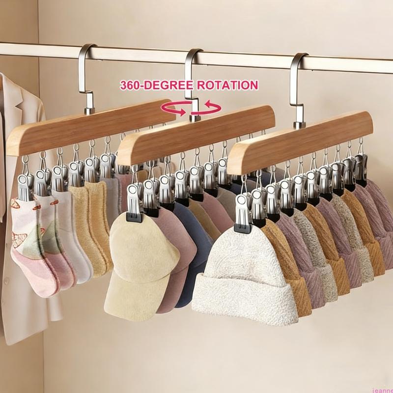 Multifunctional Wooden Garment Hanger 10 Adjustable Clip For Space Saving Vertical Organization Of Hats And Clothes