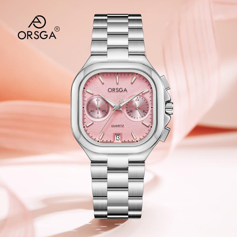 Women's S Elegant Dress Watch with Golden Stainless Steel Band Square Green Dial Waterproof Quartz Wristwatch with Luminous Hand