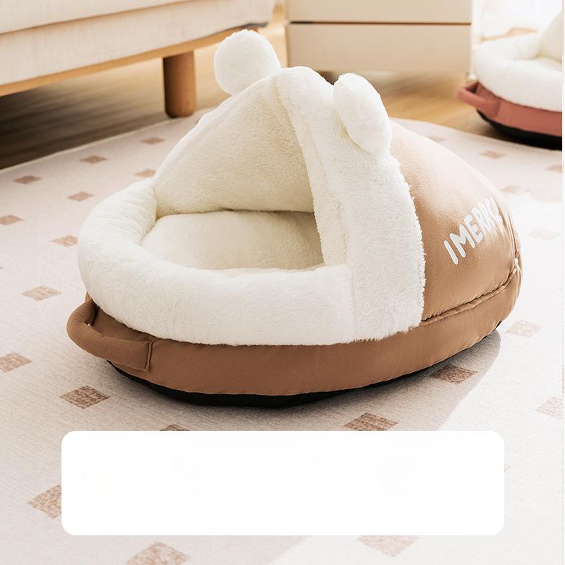 

Тапочки с ушками кролика коричневого цвета, гнездо, большое пространство, полузакрытое гнездо для кошек, кошачья кровать, теплые товары для кошек на осень и зиму L