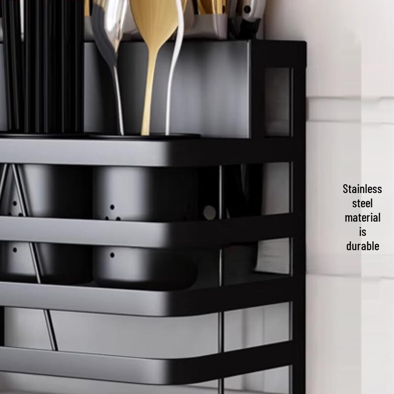 Black Stainless Steel No-Drill Wall Mount Kitchen Knife & Utensil Holder