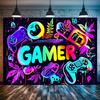 VIKAMA Trendiger Esports Neon Wandteppich GAMER Thema Game Controller Cyberpunk Stil Raumdekoration