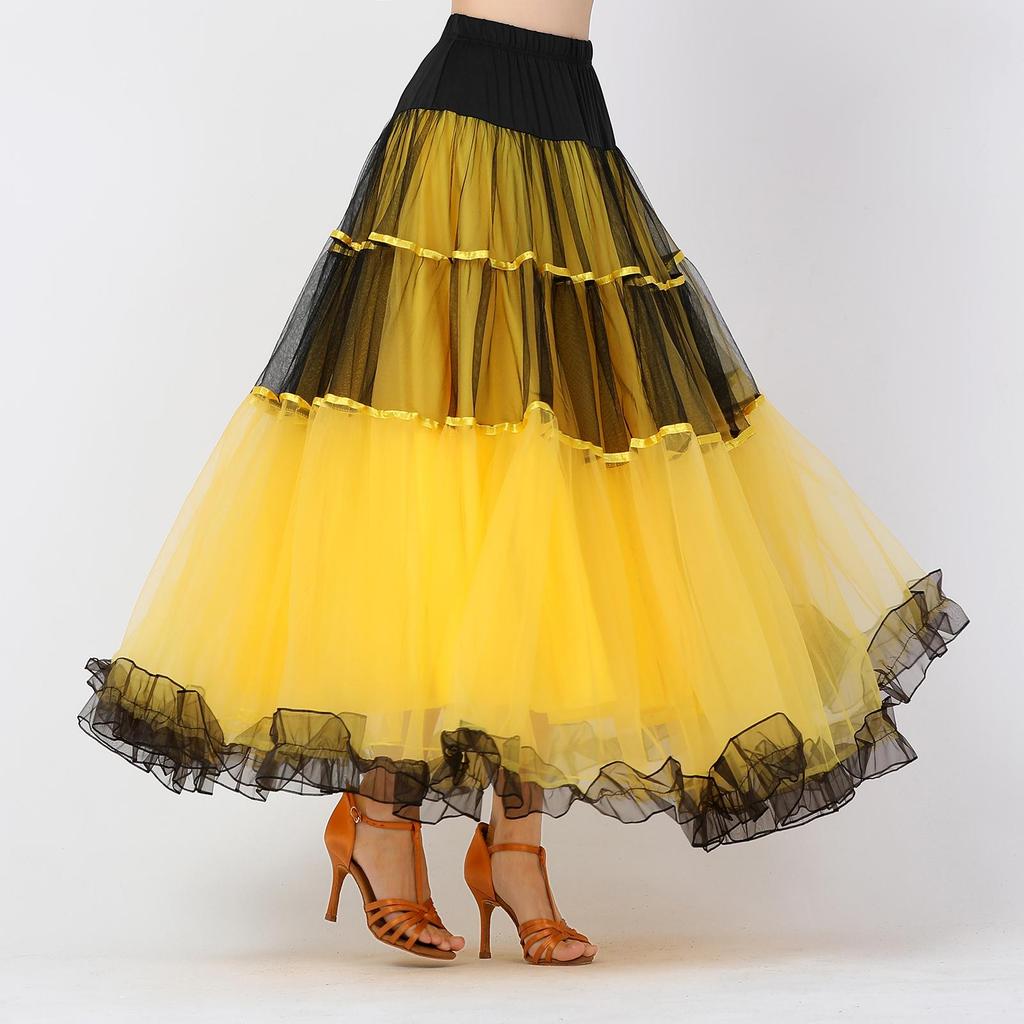 Ballroom Dance Skirt Adults Layered Dress Flamenco Waltz Dancewear Clothing
