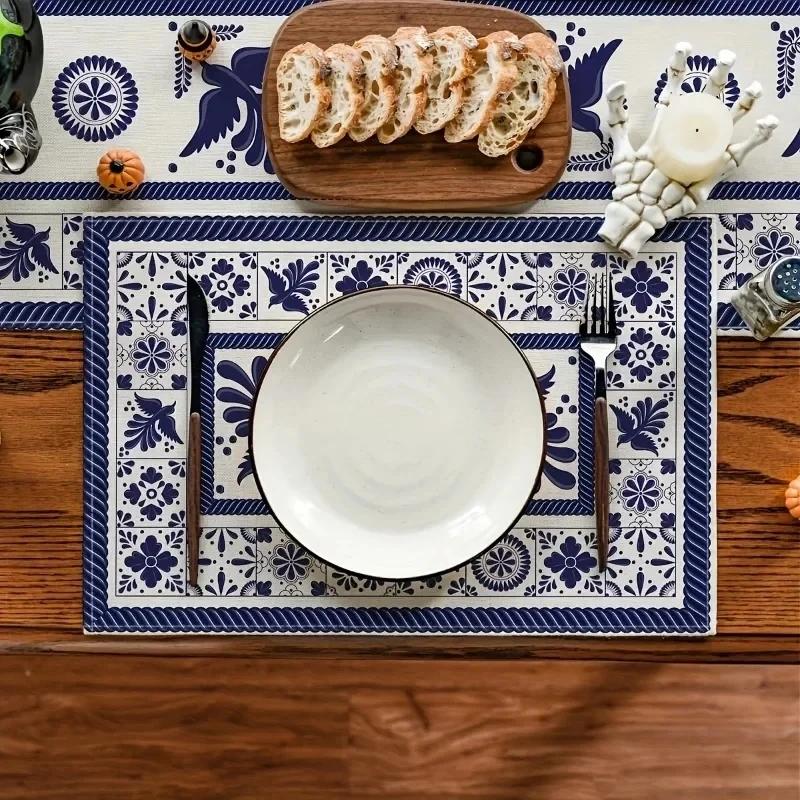 4PC Meal Mats Ceramic Floral Phoenix Carnival Mexican Mat Table Pads Non Slip Heat Resistant Place Dining Mat for Farmhouse