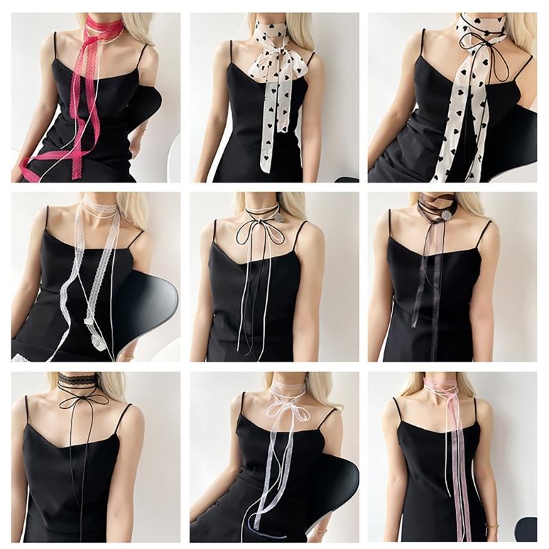 Lace Scarf for Women Long Skinny Belt Necktie Neck Scarf Girls Photo Props Long Neckerchief Skinny Scarf Necktie