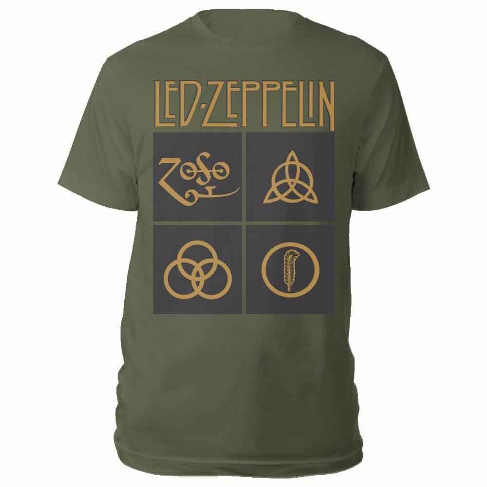 Led Zeppelin Золотые Символы в Черном Квадрате Футболка Зеленая Новая Унисекс Футболка XXL