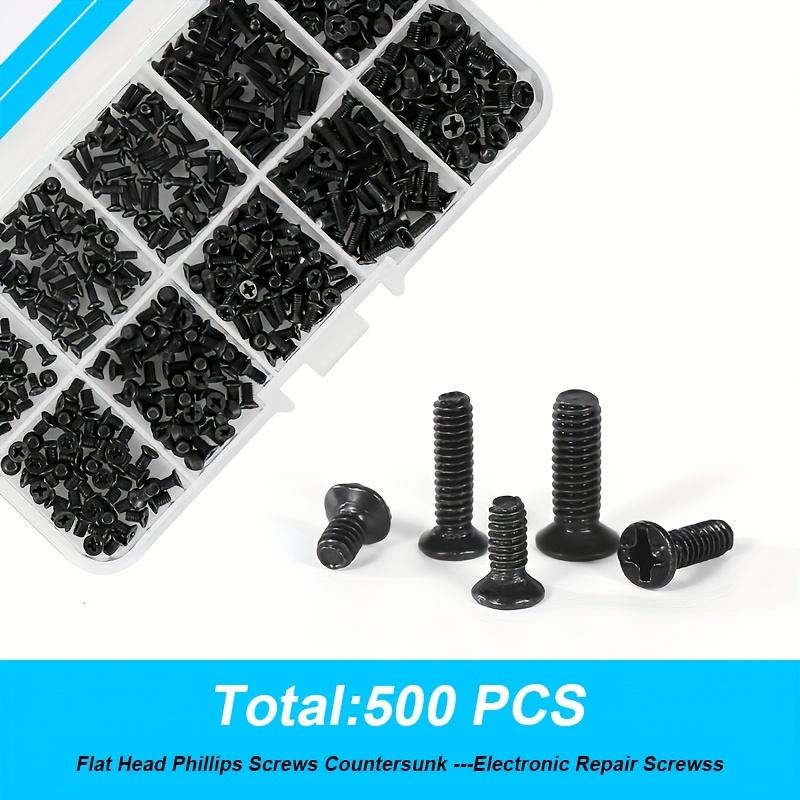 500 Pieces of Flat Head Cross Screws for Laptop, Including M2, M2.5, M3, DIY Black Bolts Screw Kit