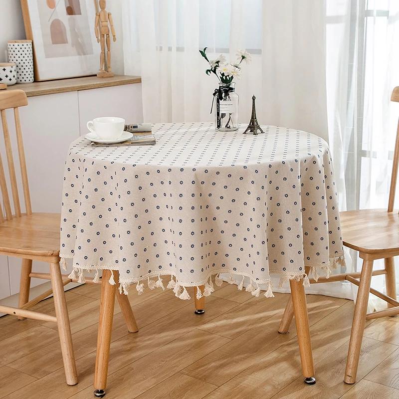 Vintage Round Tablecloth Blue Floral Farmhouse Washable Table Cover for Dining Picnic Indoor Outdoor Kitchen Tabletop Decoration
