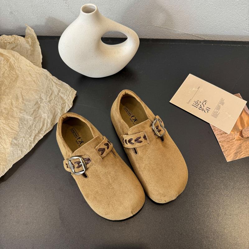 

Platform-soled Boken shoes women s 2025 autumn new all-inclusive leather small lazy one-pedal single shoes 34 хаки