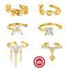 Gold-Tone C-Shaped Ear Cuff With Rhinestone Horse Eye Tassel No-Piercing Bone Clip Women