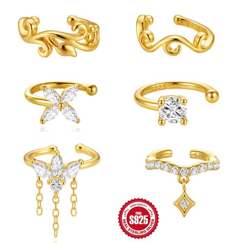 Gold-Tone C-Shaped Ear Cuff With Rhinestone Horse Eye Tassel No-Piercing Bone Clip Women