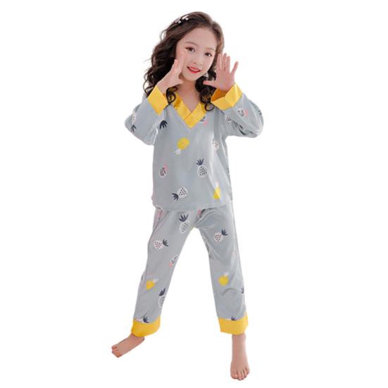 Happy Cherry Mädchen Schlafanzug Baumwolle Langarm 2-Teilig Knopf Loungewear