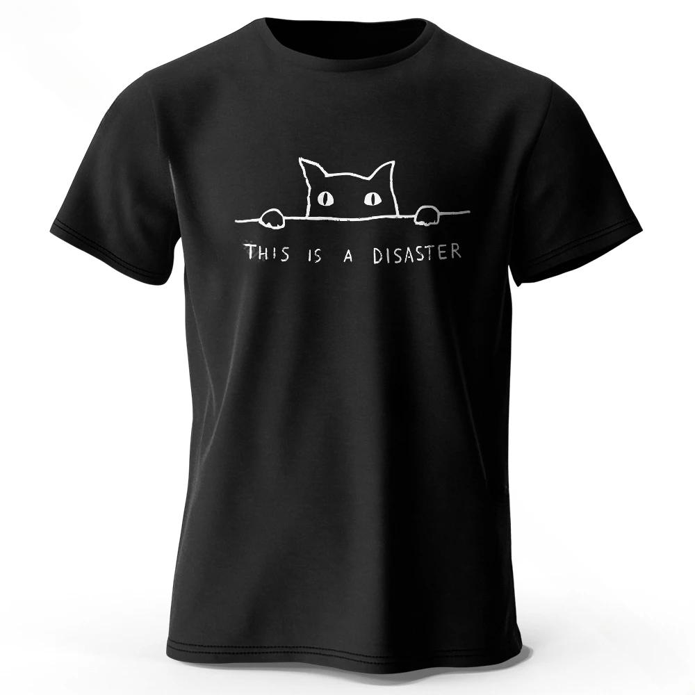 Minimalist Line Cat Print 100 cotton top Soft breathable round neck short sleeve T-shirt for men and women can be simple fashion