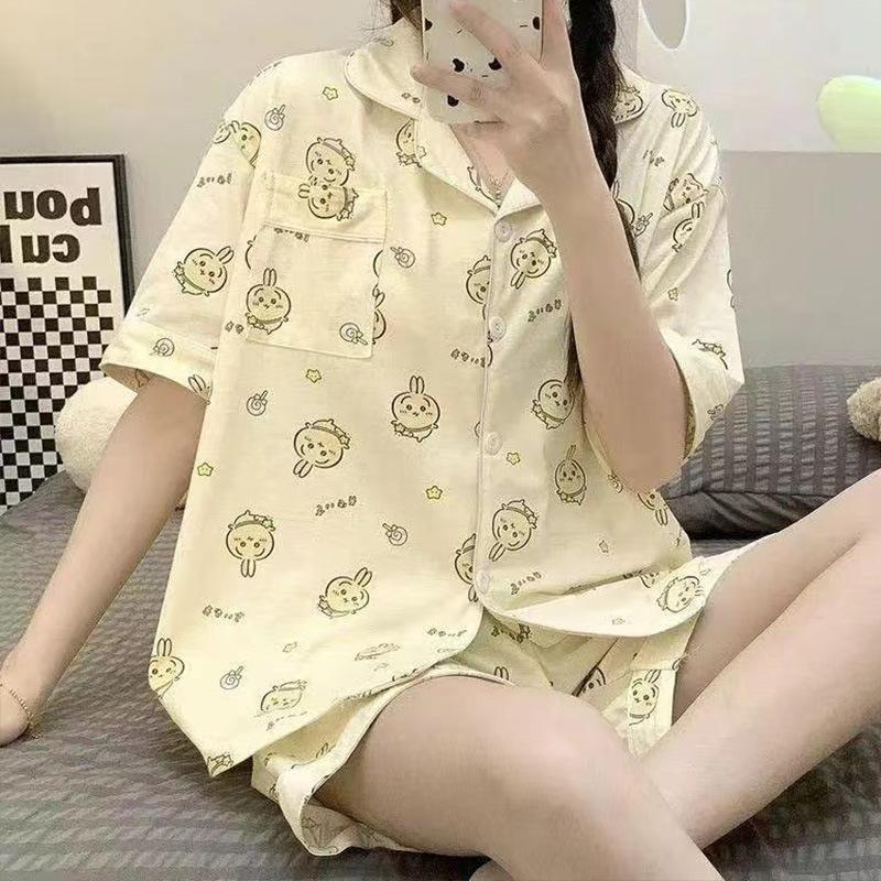 Pigiama Cartoon Chiikawa Xiaohachi Donna Estivo Manica Corta Pantaloncini Studente Carino Dolce Usaki Pois