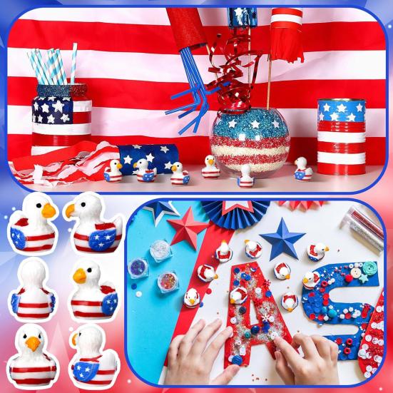 Patriotic Eagle Duck Figurine Mini Resin Ducks with 250th Anniversary Patterns Tiny Animal Sculptures for Independence Day Home Office Desk Bathroom