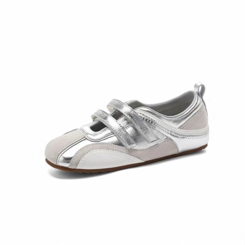 

New versatile flat-bottomed comfortable casual shallow mouth single shoes women s autumn ballet Mary Jane shoes women s 40 серебряный