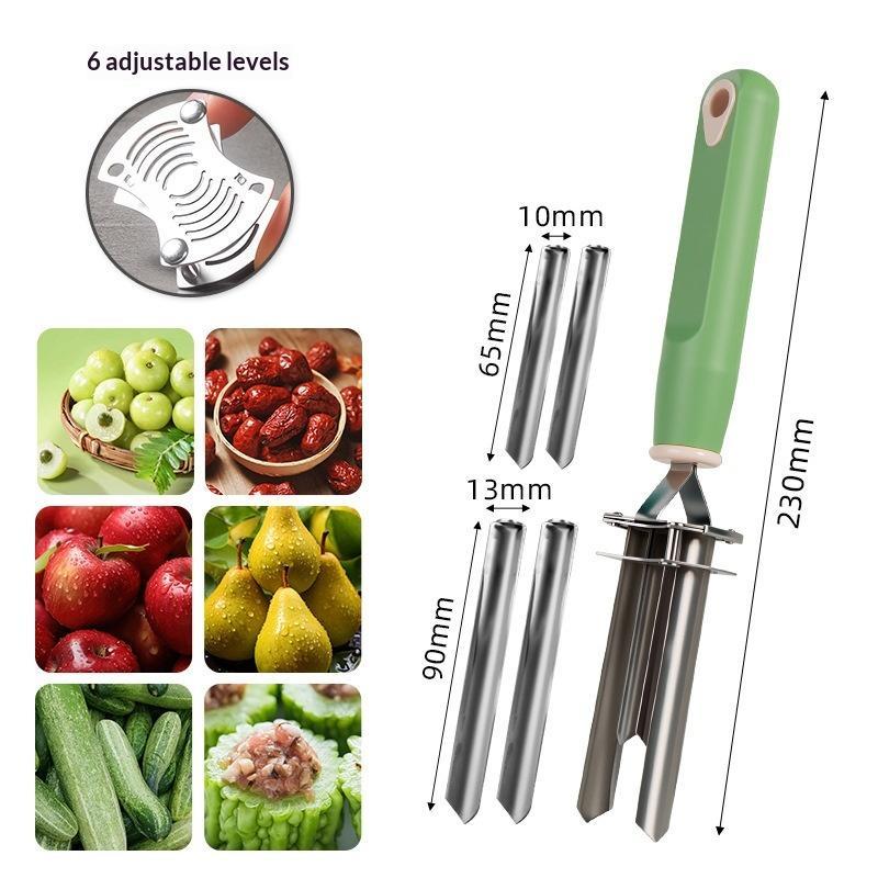 4 In 1 Stainless Steel Cherry Red Dates Pear Seed Remover Multi-Function Fruit Seed Corer Remover Slicer Knife Kitchen Gadgets