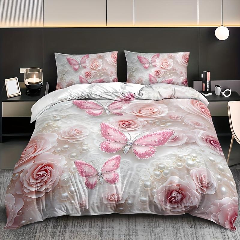 Floral Butterflies Bedding Set Princess Duvet Cover Set Quilt Cover With Pillowcase For Bedroom Decor Birthday Gift For Girls