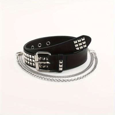 With Chain Women's Belts Jeans Decorative Rivet Belt Personalized Punk Belts  Women