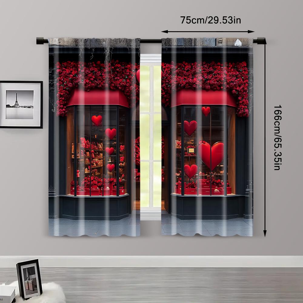 2pc,  Valentine's Day Window Treatment Curtains Romantic Confession Rose Fabric,Without Electricity Party Decorations Suitable