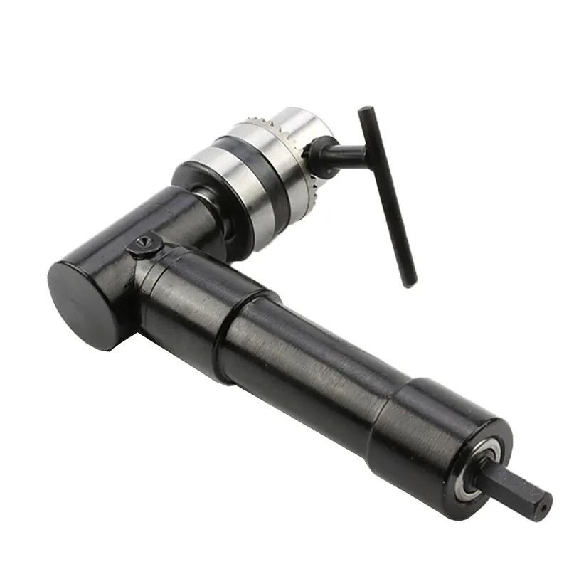 Aluminum Alloy Turning Tool Iron Chuck Adapter Narrow Space Drilling Tool 90 Degree Black Right Angle Electric Drill Corner Tool