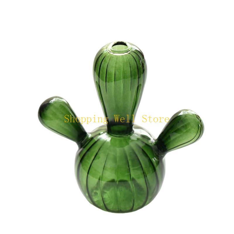 KX4B Cactus Shaped Flower Vase Glass Pen Bottle Flower Arrangement Home Decorations