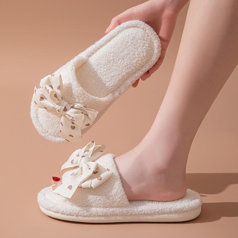 Butterfly knot starry sky cotton slippers, winter fluffy slippers, ins home plush slippers