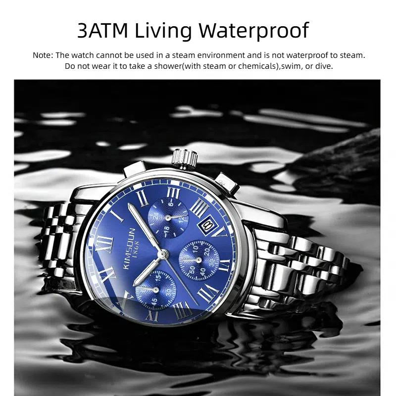 KIMSDUN Herrenuhren Luxus Original Quarz Uhr für Mann Wasserdicht Leuchtend Datum Edelstahl Chronograph Mode