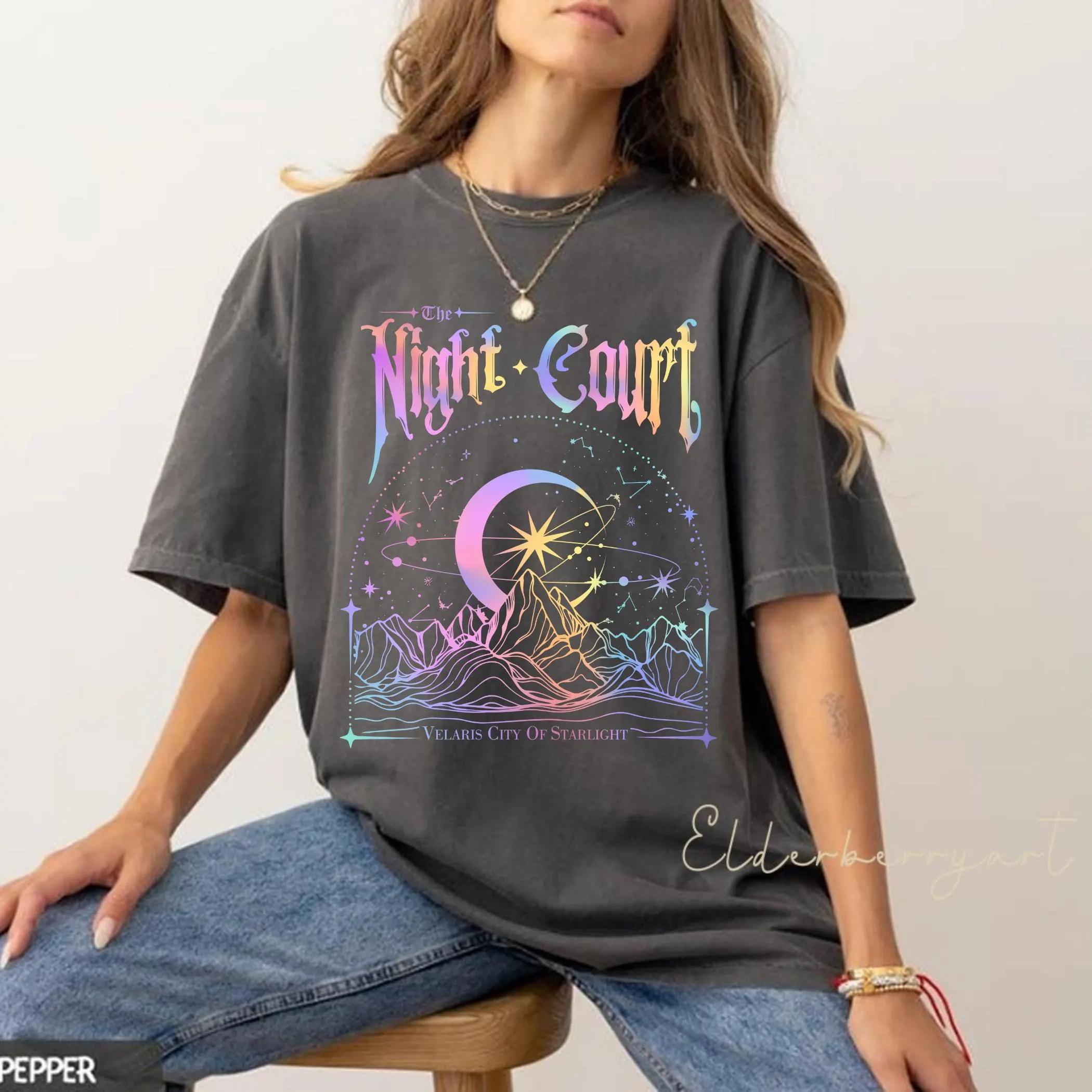 

Summer Womens Vintage Night Court Velaris TShirt Cotton and Breathable Short Sleeve Streetwear Oversized Loose Casual S