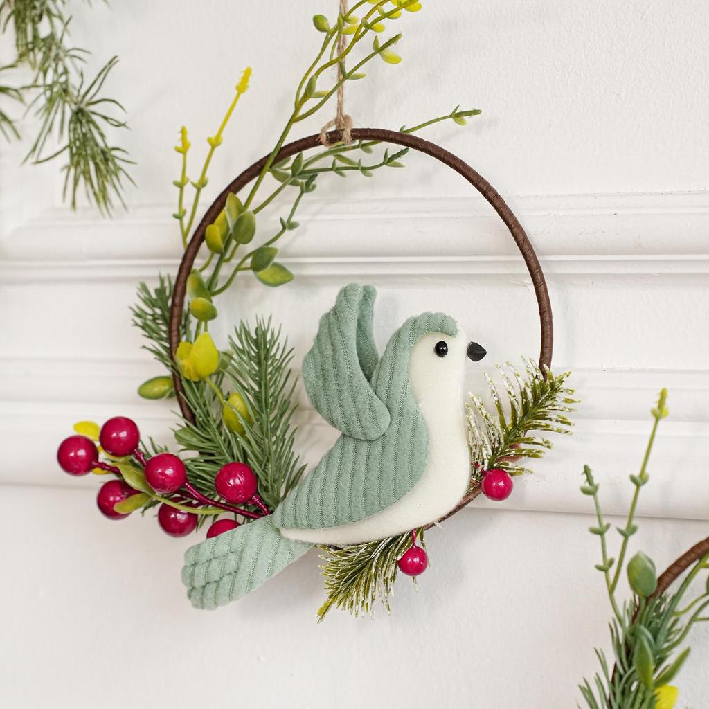 Christmas Wreath with Bird Plush - Door & Wall Hanging Tree Decoration Prop