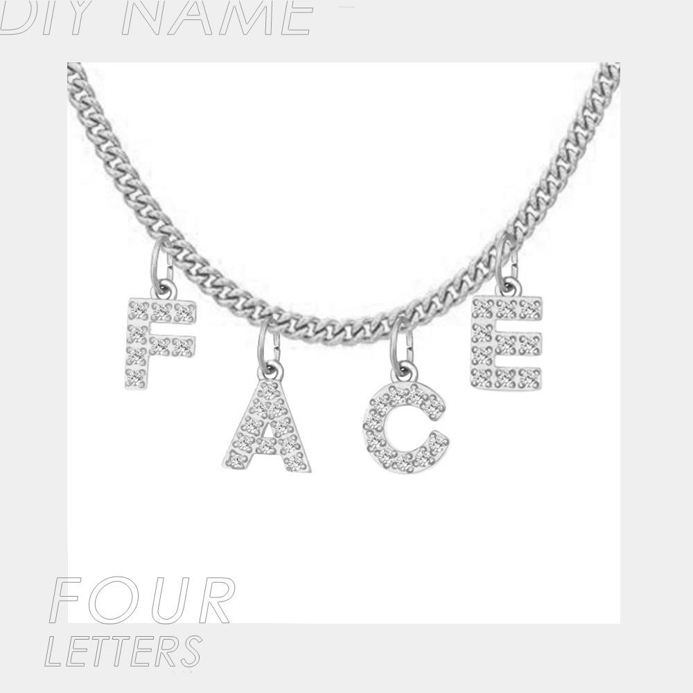 DIY Simple English Letter Necklace with Diamond Inlaid Pendant, Stainless Steel Jewelry for Europe and America.