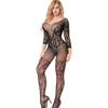 Stickerei Hollow Mesh Crotchless Frauen Bodystocking Sexy Durchsichtiger Body
