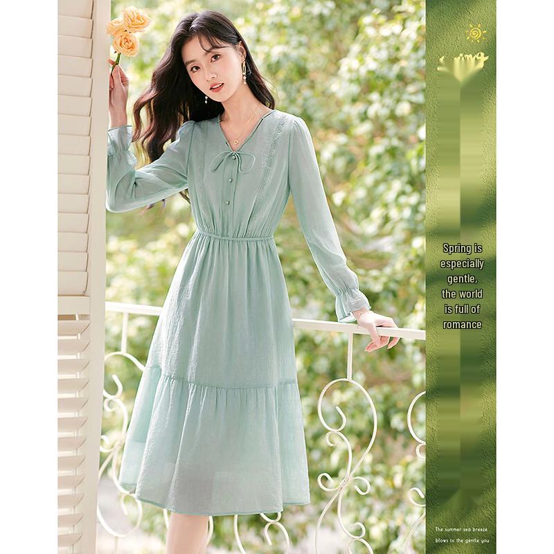 Women s V-Neck Bow-Tie A-Line Midi Dress L