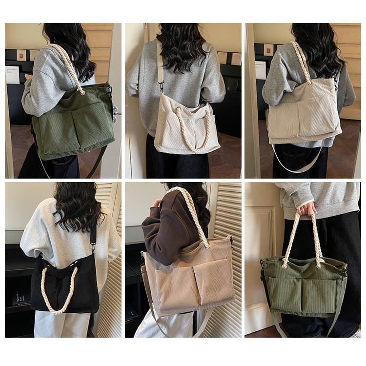 Vintage Corduroy Tote Bag Women's Shoulder Bag