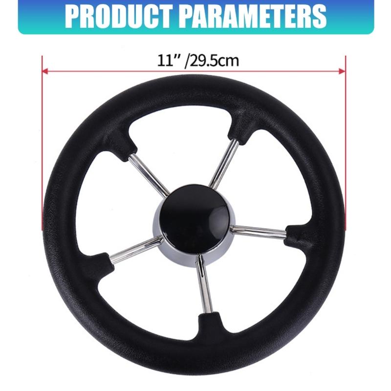 11in 5 Spoke Boat Destroyer Steering Wheel with Black Foam Stainless Steel Steering Wheel Without Knob for Marine Yacht