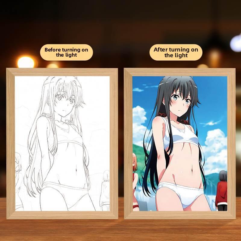 23cm/9.06in 3D Anime Figure Light Painting Yukinoshita Yukino Photo Frame Led Night Bedroom Table Lamps Decorative Holiday Gifts