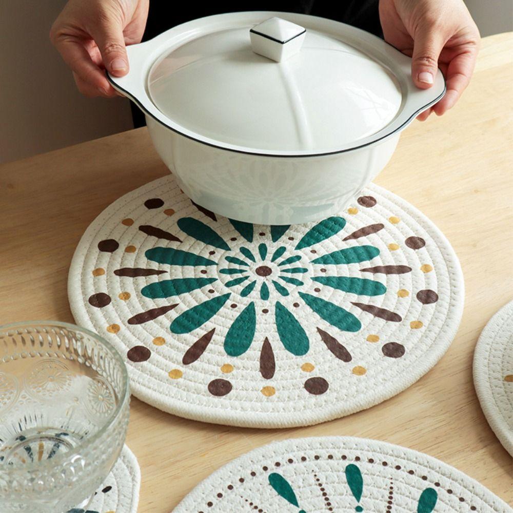 Verbrühschutz, runder Untersetzer, wärmeisolierend, Topfunterlage, gewebte Baumwolle, Tischset, Tischdekoration