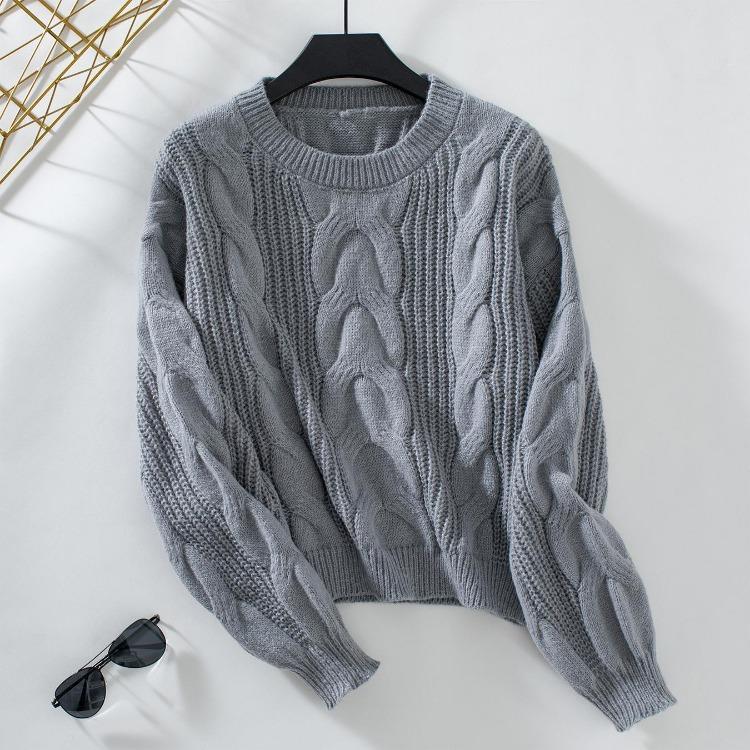 Vintage Autumn Winter Knitwear Loose Long Sleeve O Neck Solid Color Cardigan Sweater Top